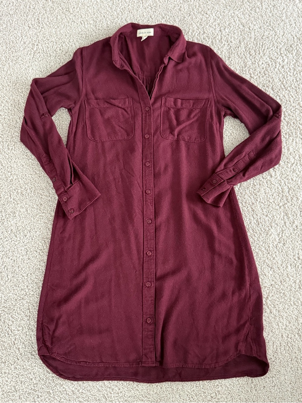 Anthropologie Cloth and Stone Maroon Flannel Button Down Dress